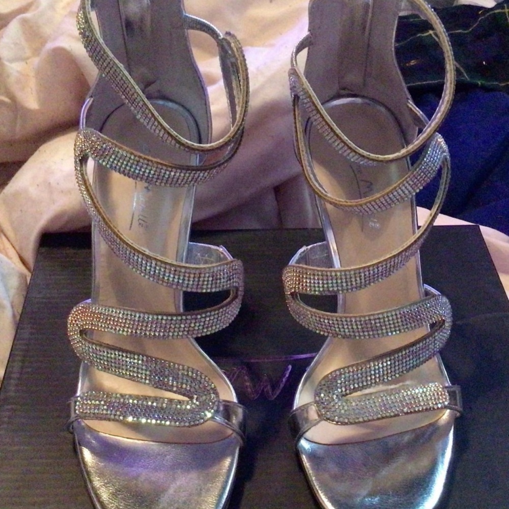 Anne Michelle Silver Rhinestone Heels